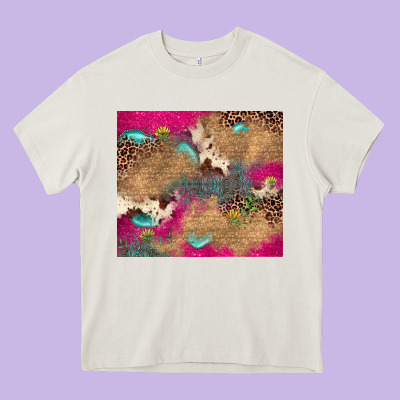 Pink Glitter Leopard Sunflower Gemstone Heavy Core Tee Designed By Jahusdesignshop