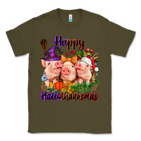Army Green Happy Hallothanksmas Pigs Classic Tee - NancyCooperArtShop