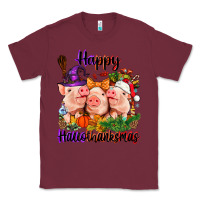 Burgundy Happy Hallothanksmas Pigs Classic Tee - NancyCooperArtShop