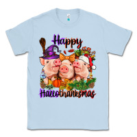 Dusty Blue Happy Hallothanksmas Pigs Classic Tee - NancyCooperArtShop