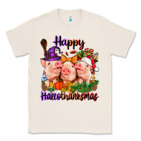 Natural Happy Hallothanksmas Pigs Classic Tee - NancyCooperArtShop