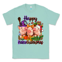 Seafoam Happy Hallothanksmas Pigs Classic Tee - NancyCooperArtShop
