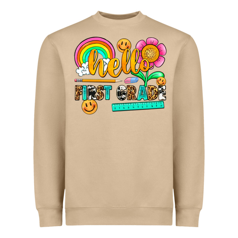 Hello First Grade Heavyweight Sweatshirt by NancyCooperArtShop | Teevron