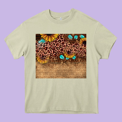 Leopard Glitter Sunflower Gemstone Heavy Core Tee Designed By Jahusdesignshop