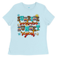 Baby Blue sunrise sunburn sunset repeat Ladies Tee - AdoDesignShop