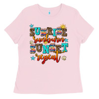 Bubblegum Pink sunrise sunburn sunset repeat Ladies Tee - AdoDesignShop