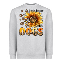Heather Grey life is better with dogs sunflower Heavyweight Sweatshirt - MaliasSmallBusiness