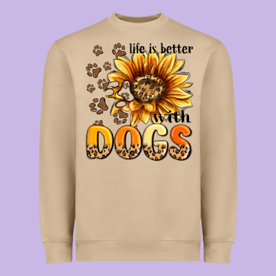 Life Is Better With Dogs Sunflower Heavyweight Sweatshirt Designed By Maliassmallbusiness