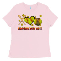 Bubblegum Pink rub some dirt on it softball Ladies Tee - JahusDesignShop