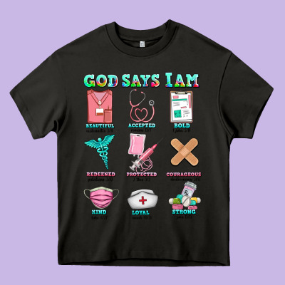 Nurse God Says I Am  Nurse Elements Heavy Core Tee Designed By Adodesignshop