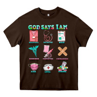 Chocolate Brown nurse god says i am  nurse elements Heavy Core Tee - AdoDesignShop
