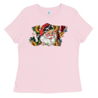 Bubblegum Pink santa joy with sunflowers Ladies Tee - RanaPortraitStore