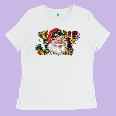Santa Joy With Sunflowers Ladies Tee Designed By Ranaportraitstore