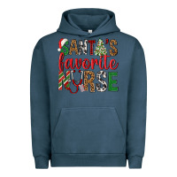 Pigment Midnight Navy Santa's Favorite Nurse Urban Hoodie - BundleAndBundleShop