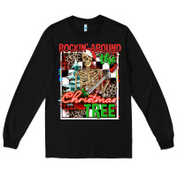Black Rockin' around the Christmas tree skeleton Long Sleeve Tee - NancyCooperArtShop
