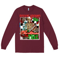 Burgundy Rockin' around the Christmas tree skeleton Long Sleeve Tee - NancyCooperArtShop