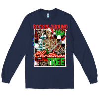 Navy Rockin' around the Christmas tree skeleton Long Sleeve Tee - NancyCooperArtShop