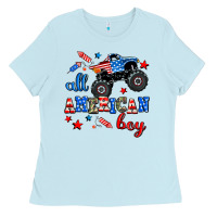 Baby Blue all american boy  monsterr truck Ladies Tee - AdoDesignShop