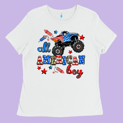 All American Boy  Monsterr Truck Ladies Tee Designed By Adodesignshop