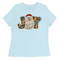 Baby Blue pomeranian christmas joy Ladies Tee - RanaPortraitStore