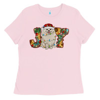 Bubblegum Pink pomeranian christmas joy Ladies Tee - RanaPortraitStore