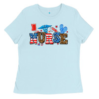 Baby Blue usa nurse Ladies Tee - AdoDesignShop