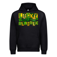 Black St Patricks Day Lucky And Blessed Urban Hoodie - FaDigitalArtStudio