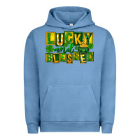 Pigment Pebble Blue St Patricks Day Lucky And Blessed Urban Hoodie - FaDigitalArtStudio