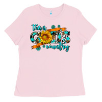 Bubblegum Pink this is gods country sunflower Ladies Tee - AdoDesignShop