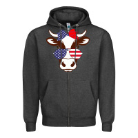 Charcoal Heather Cow 4Th Of July Independence Day Zipper Hoodie - Bettercallsaul