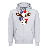 Heather Grey Cow 4Th Of July Independence Day Zipper Hoodie - Bettercallsaul