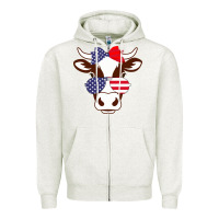 Oatmeal Heather Cow 4Th Of July Independence Day Zipper Hoodie - Bettercallsaul