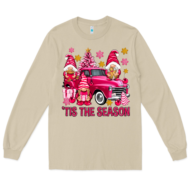 Tis' The Season Pink Christmas Gnomes Truck Long Sleeve Tee by NancyCooperArtShop | Teevron