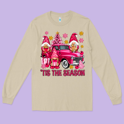 Tis' The Season Pink Christmas Gnomes Truck Long Sleeve Tee Designed By Nancycooperartshop