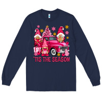 Navy Tis' the season pink Christmas gnomes truck Long Sleeve Tee - NancyCooperArtShop