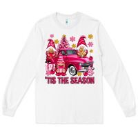 White Tis' the season pink Christmas gnomes truck Long Sleeve Tee - NancyCooperArtShop