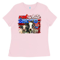 Bubblegum Pink red white moo Ladies Tee - AdoDesignShop