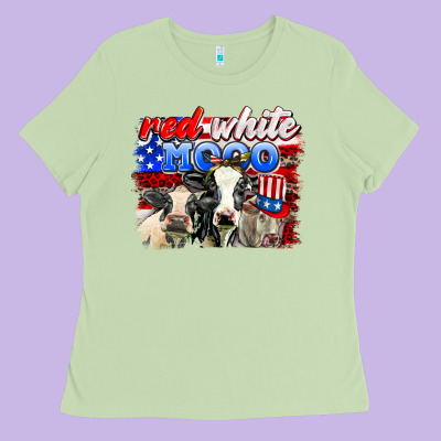 Red White Moo Ladies Tee Designed By Adodesignshop