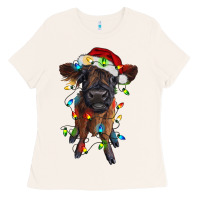 Bone highland cow calf with christmas lights Ladies Tee - RanaPortraitStore