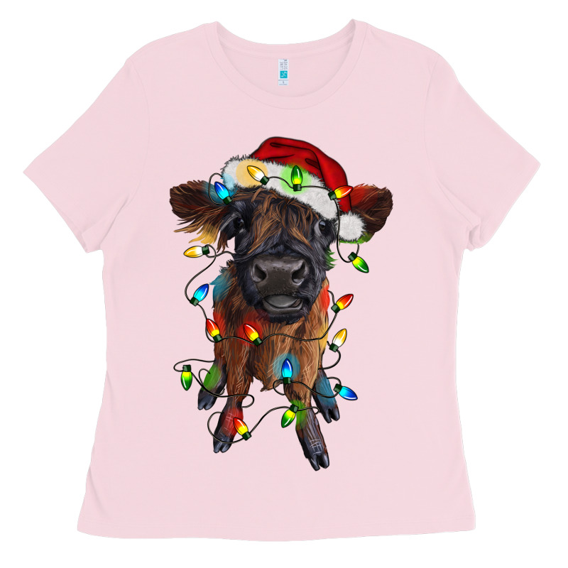 Highland Cow Calf With Christmas Lights Ladies Tee by RanaPortraitStore | Teevron