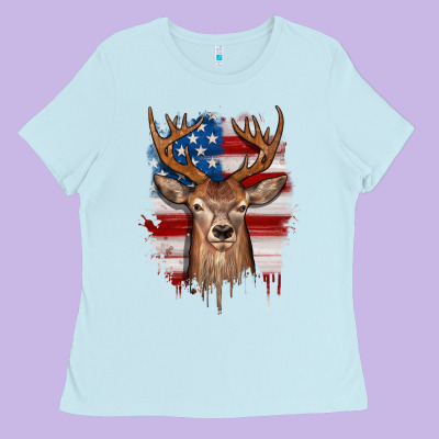 Deer American Flag Ladies Tee Designed By Jahusdesignshop
