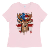 Bubblegum Pink deer american flag Ladies Tee - JahusDesignShop