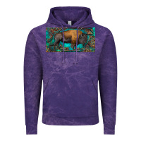 Cloud Purple Bison with leopard and turquoise Vintage Hoodie - RanaPortraitStore