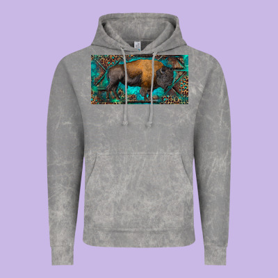 Bison With Leopard And Turquoise Vintage Hoodie Designed By Ranaportraitstore