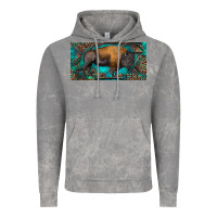 Cloud Rock Bison with leopard and turquoise Vintage Hoodie - RanaPortraitStore