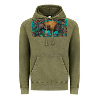 Vintage Olive Bison with leopard and turquoise Vintage Hoodie - RanaPortraitStore