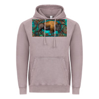 Vintage Zinc Bison with leopard and turquoise Vintage Hoodie - RanaPortraitStore