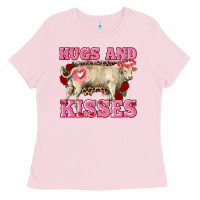 Bubblegum Pink hugs and kisses charolais bull Ladies Tee - RanaPortraitStore