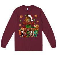Burgundy The real gift is Jesus Long Sleeve Tee - NancyCooperArtShop