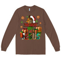 Chestnut The real gift is Jesus Long Sleeve Tee - NancyCooperArtShop